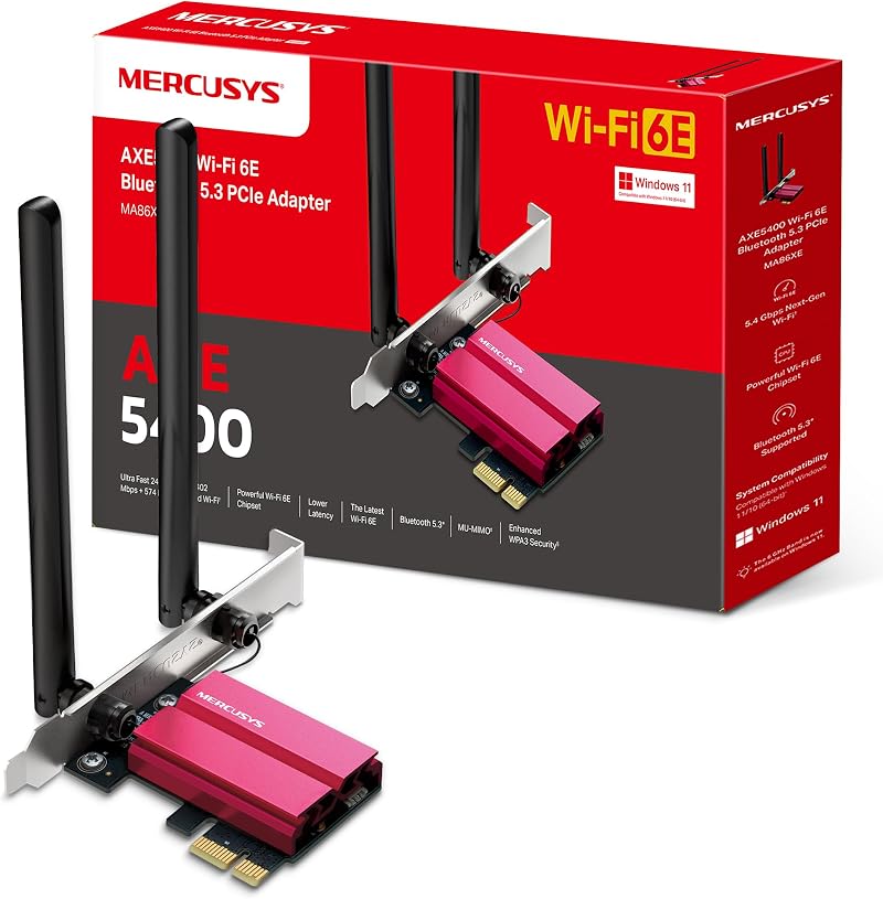 MERCUSYS MA86XE PCIe Adapter WiFi 6E AXE5400 Tri-Band Bluetooth 5.2/5.3