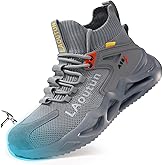 LAoutun Steel Toe Shoes for Men Work Shoes Safety Sneakers Comfortable Lightweight Puncture Proof Slip on Indestructible Construction Work Shoes