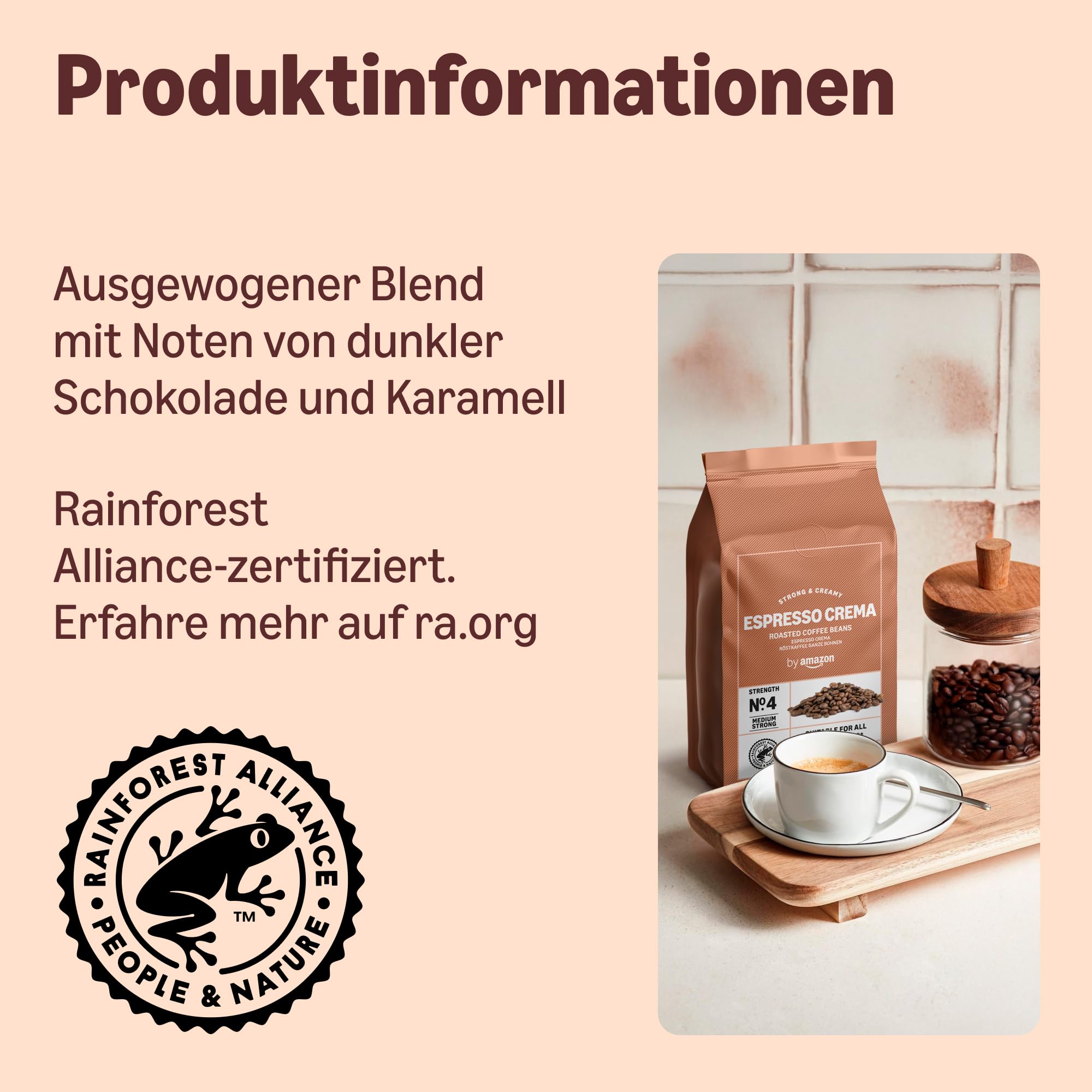 by Amazon Espresso Crema Röstkaffee Ganze Bohnen, 1kg (2 Packs of 500g), Rainforest Alliance-Zertifizierung 3