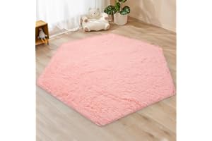 Monobeach Pink Kids Rug for Nursery Children Room Decor Ultra Soft Hexagon Carpet for Princess Tent for Girls Baby Play Mat for Floor 55”x 47” (55”x 47”, Pink Hexagon)