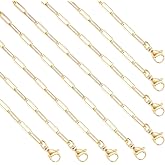 12 Pack Paperclip Chain Necklace Bulk Adjustable Gold Plated Stainless Steel Necklace Chains for Jewelry Making