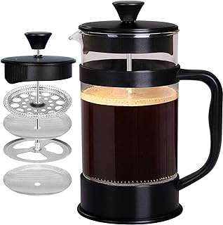 [1 Liter/ 1000 ml] 8 cups Kaffeebereiter mit Edelstahl Filter - French Press Kaffeemaschine - Französische Kaffeepresse - Französisches Pressensystem - Schwarz - KICHLY