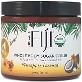 Organic Fiji Whole Body Scrub - Infused with Coconut Oil, Exfoliating Sugar Scrub for Smooth and Soft Skin, Exfoliates & Rest
