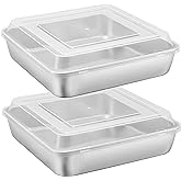 E-far 9 Inch Square Cake Pan with lid, 9x9 Baking Brownie Pans Stainless Steel Bakeware Set of 2, Non-toxic & Healthy, Easy Clean & Dishwasher Safe - 4 Pieces(2 Pans + 2 Lids)