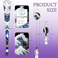 Onevenvi ID Badge Holder with Wave Lanyard, Art