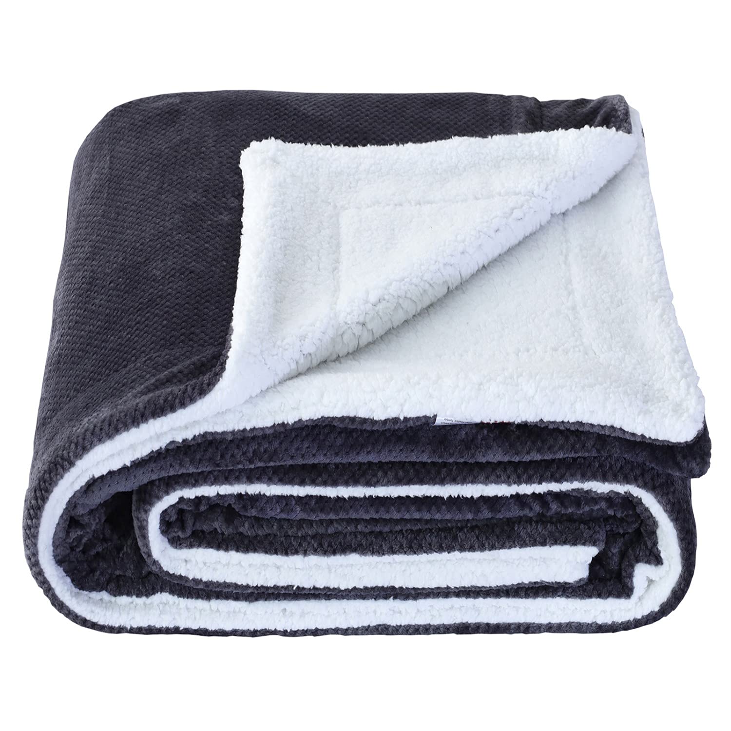 SOCHOW Waffle Sherpa Fleece Throw Blanket, Super Soft Fuzzy Warm, Lightweight Fluffy Reversible Plush Blanket for Bed Sofa Couch, 150cm×200cm Dark Grey