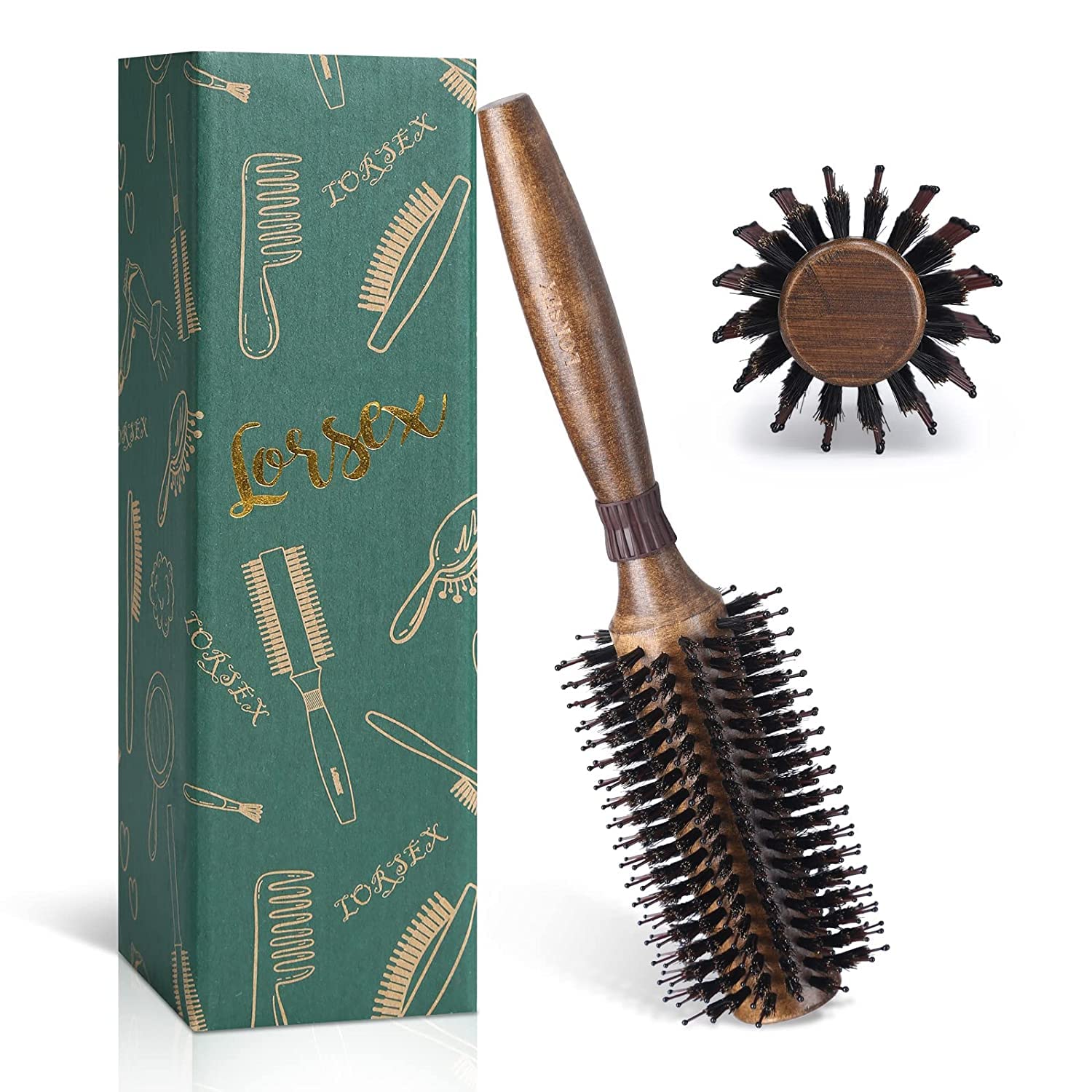 LORSEX Round Hair Brush for Women or Men Quick Blow Drying, Boar Bristle Large Round Hair Brush for Hair Styling, Drying, Curling (Retro Colored) (Inner 30mm/ Outer 60mm)