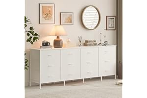 70 Inch Dresser for Bedroom, TV Stand for 65, 75, 80 Inch TV, 12 Fabric Drawer Long Dresser, Wide Chest of Drawer with Storag