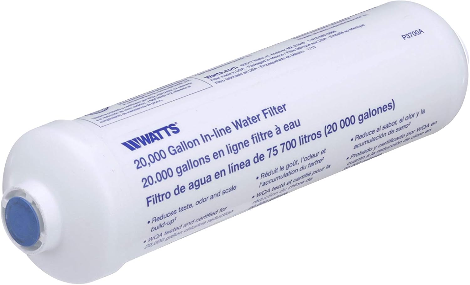 Watts Inline Water Filter 20, 000 gallon Capacity- Inline Filter for refrigerator, Ice Maker, Under Sink, and Reduces Bad Taste, Odors, Chlorine and Sediment in Drinking Water - Replacement Refrigerator Dispenser Water Filters - 