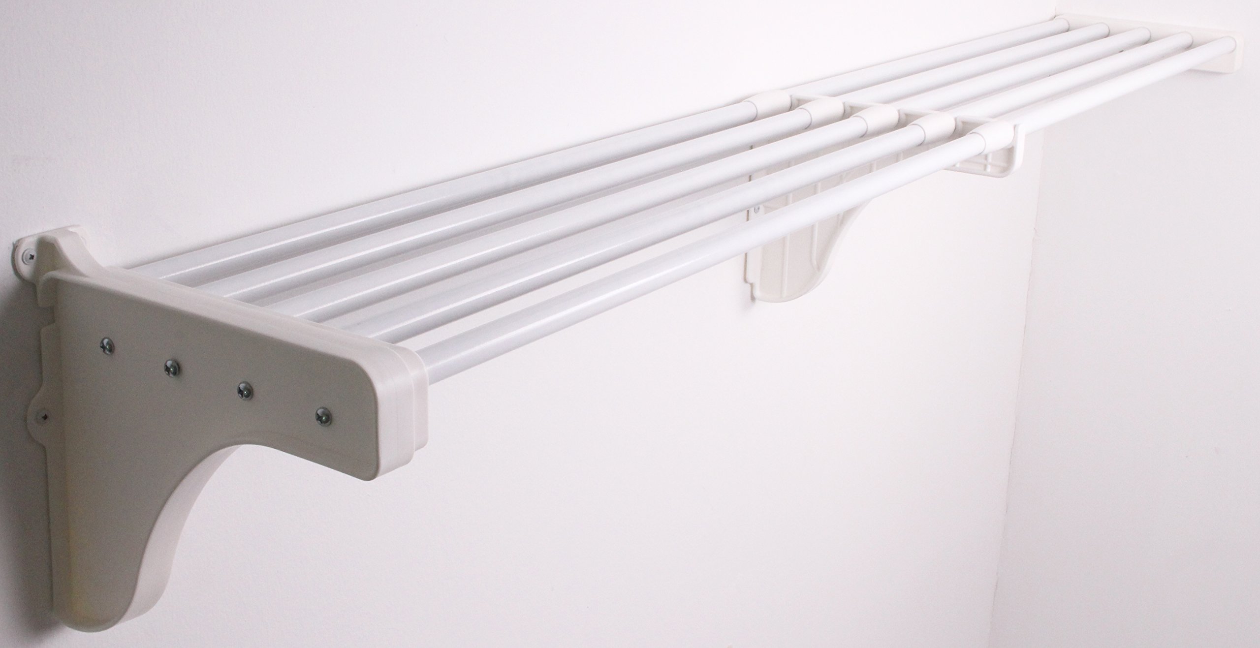 EZ ShelfExpandable-Closet Shelf (NO Hanging Rod)- 29” - 49” -White- Easy Install to 1 Sidewall and Backwall (EZS-SW48-1-1) -Wire Closet Shelving Alternative