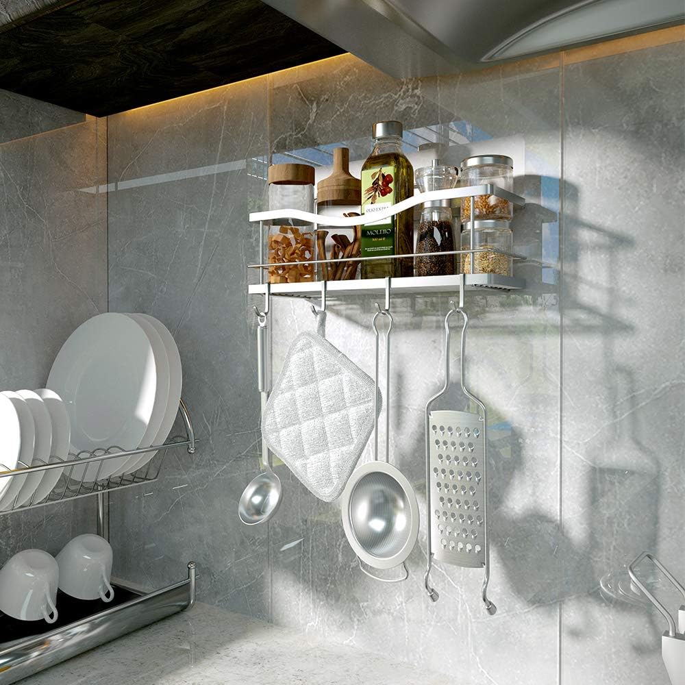 KINCMAX Shower Caddy Basket Shelf with Hooks for Hanging Sponge and Razor,Shampoo Holder Organizer,No Drilling Adhesive Wall Mounted Bathroom Shelf,Rustproof SUS304 Stainless Steel: Home & Kitchen