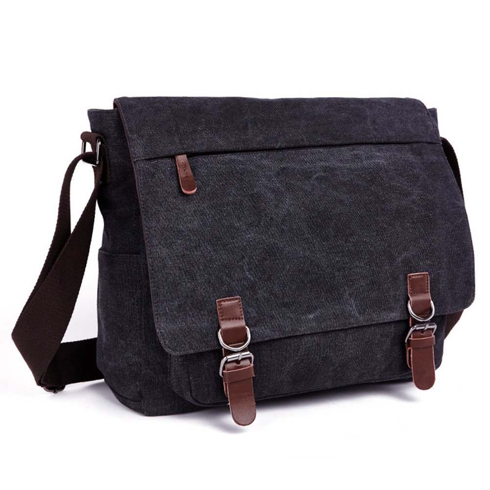 LOSMILE Laptop Messenger Bags, Men's Shoulder Bag, 16 Inches Vintage Canvas Bag for School and Work, Multiple Pocket. (Black)
