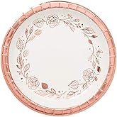 Fun Express Rose Gold Foil Floral Paper Dessert Plates - Disposable Party Plates Pink Floral Dinner Plates - Tableware Plates Decoration Supplies for Baby Shower Bridal Shower Party Wedding - 8 Pieces