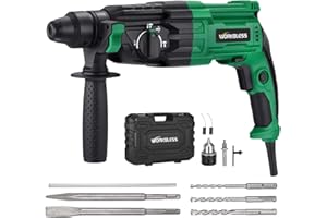 WorkBless 1 Inch SDS-Plus Rotary Hammer Drill, 8Amp, 3.0J 4 Functions Variable Speed Hammer Drill with Safety Clutch for Conc