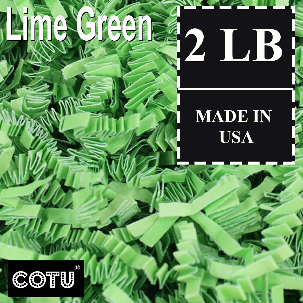 COTU (R) 2 LB Lime Green Crinkle Shred Gift Basket Shred Crinkle Paper Filler Bedding (32 oz) in a Box
