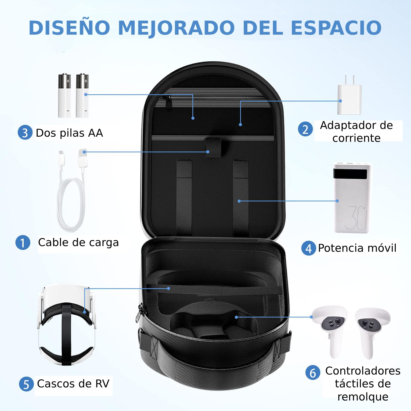 TOENNESEN Hard Carrying Case for Meta Quest 3/Oculus Quest 2/Vision Pro VR Headset with Elite Strap, Touch Controllers & Other Accessories, with Strap & Lens Protector, for Travel and Home Storage