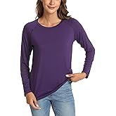 GYS Bamboo Viscose Pajama Tops for Women Long Sleeve Tees Crew Neck Sleep Shirt