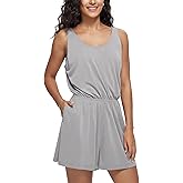 ODODOS Women's Modal Soft Romper with Pockets Elastic Waist Sleeveless Outfit Summer Short Jumpsuits