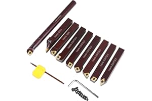 Accusize Industrial Tools 5/8" Shank 9-Piece Indexable Turning & Boring Tool Set, TiN-Coated C6 Inserts for Steel, 2988-0058