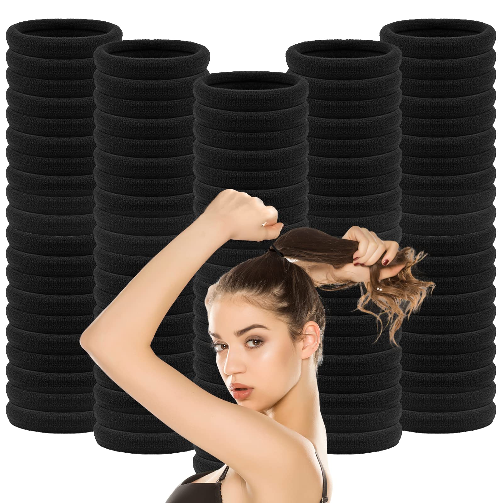 40PCS ELASTICS HAIR TIES , 4cm black hair bobbles, Seamless no-metal ponytail holders hair bands for women… (black)