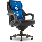 La-Z-Boy Big and Tall Executive Office Chair Lumbar Support, Leather Chair | Delano, Wood Arms Base, 350lb Capacity Ergonomic Office Chair, Padded Arms, Adjustable Height&amp;Recline, Home Desk Chair, Black