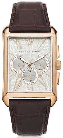 Alfred Sung Portfolio Mens Leather Strap|Stainless Steel Bezel |Chronograph Dial | Water Resistant Analog Wrist...