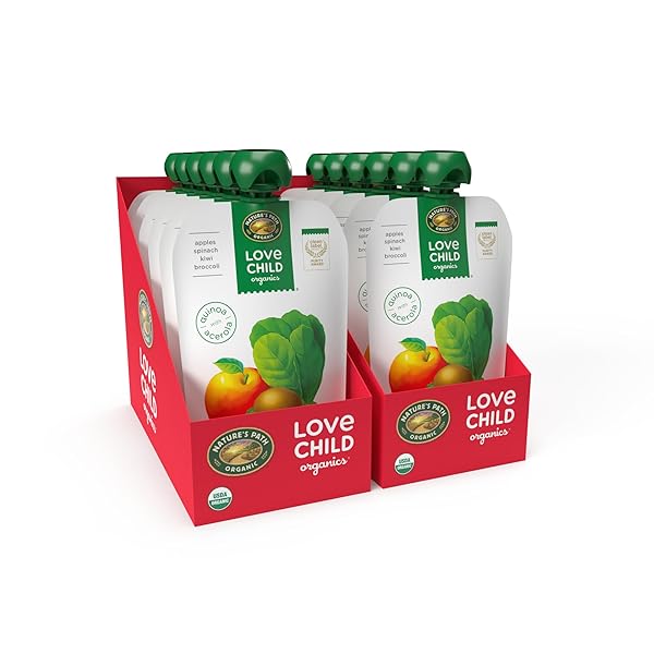 LOVE CHILD ORGANICS SUPERBLENDS APPLES, SPINACH, KIWI + BROCCOLI PUREE, 4 OZ (PACK OF 12), NON-GMO, BY NATURE’S PATH