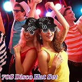 Dreamtop 3Pcs Sequin Black Hat Sunglasses Earrings Party Set for Abba 70s view 5