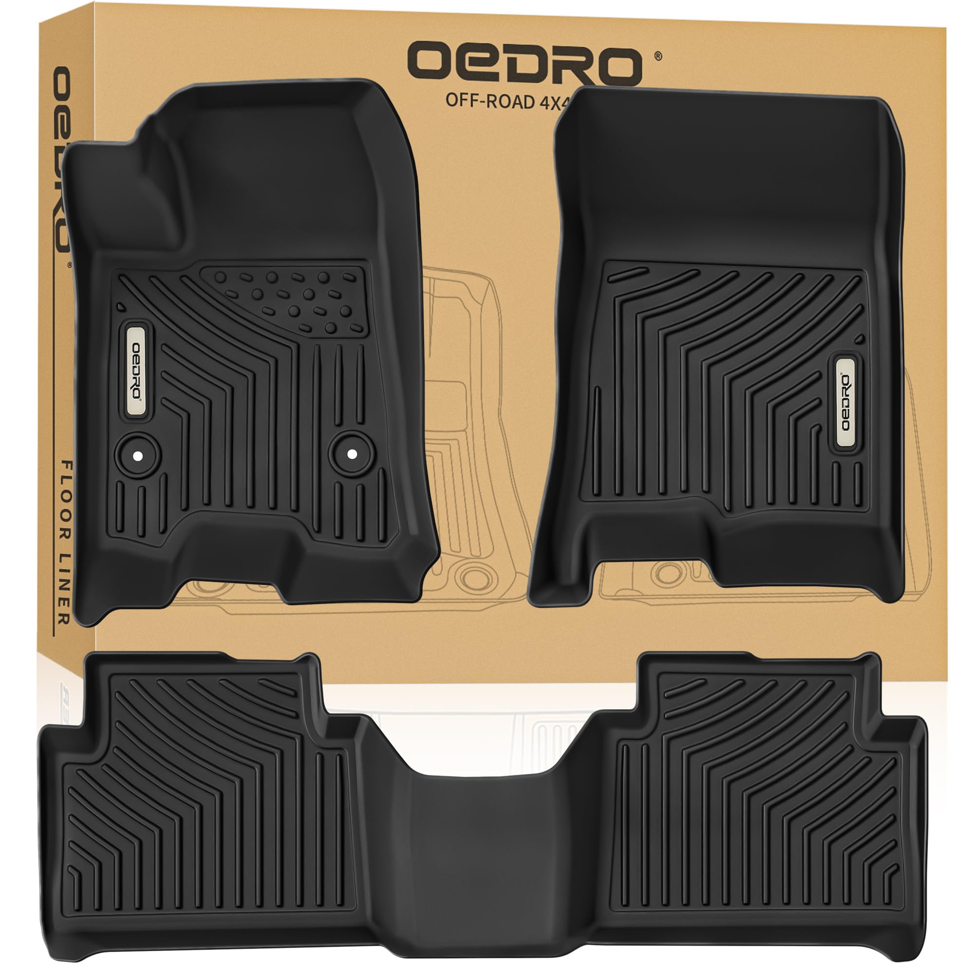 OEDRO Upgraded Floor Mats Fit for Chevy Colorado Crew Cab/GMC Canyon Crew Cab 2023-2026, All Weather TPE Car Floor Liners Accessories, High-Walled Design, 1st and 2nd Row -210770 Image