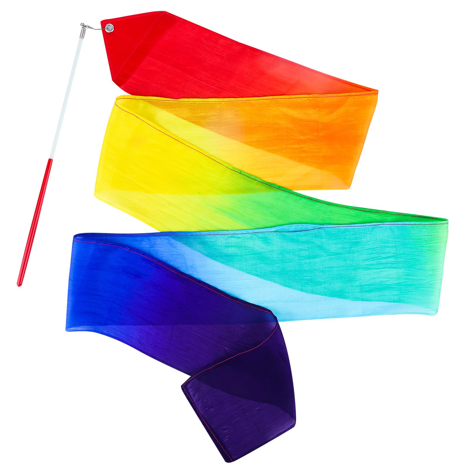 Mr Rex 2-Pack 100% Silk Rainbow Streamer Dance Wand for Kids Toddler Gymnastics, Pretend Play, Ribbon Twirling, Talent Show, Outdoor Running Toys