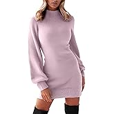 GRECERELLE 2026 Women's Mock Neck Ribbed Long Sleeve Bodycon Pullover Cute Mini Sweater Dress (XS-2XL)