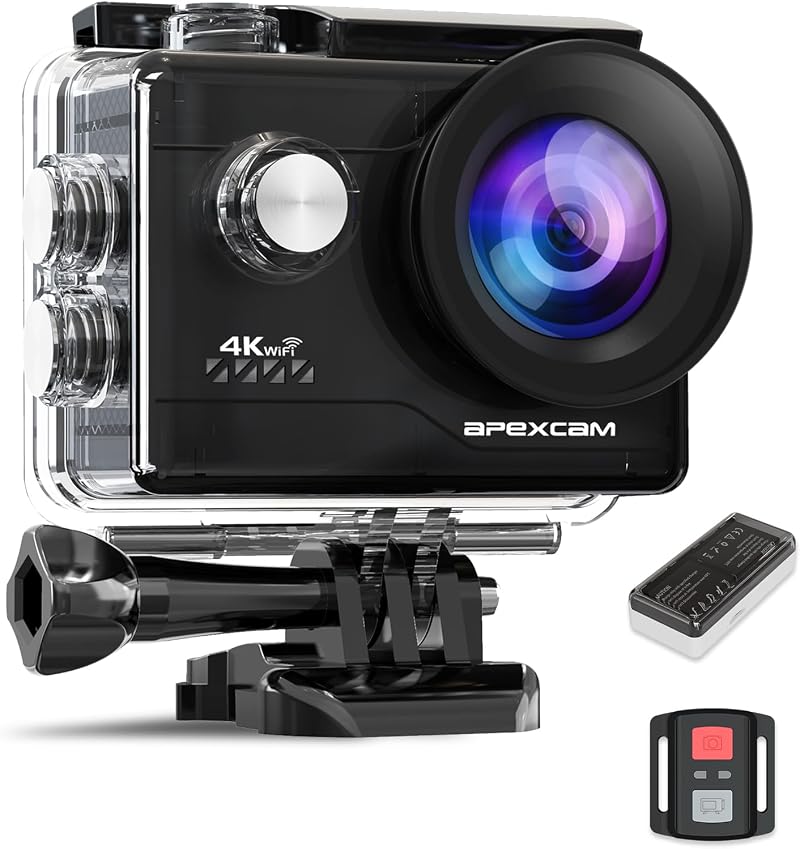 Apexcam M80air Action Camera 4K 60FPS 64MP WiFi Sports Underwater 40M EIS Remote