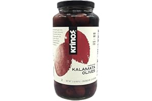 Krinos Kalamata Olives in Vinegar Brine and Olive Oil - Great for Slicing & Dicing and Creating Appetizers & Delicious Meals, 2lb Jar