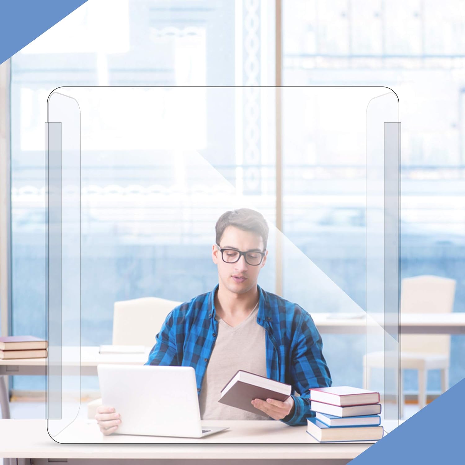 Folding Sneeze Guard for Students | NO Cutout Student Desk Barrier Shield | Adjustable Acrylic Plexiglass Countertop Barrier| Portable Protective Shield | 20''W×24''H×13.8''D: Home Improvement