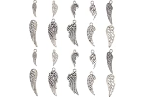 KitBeads 100pcs Wing Charms Antique Silver Feather Charm Tibetan Angel Wing Charms for Jewelry Making Bracelet