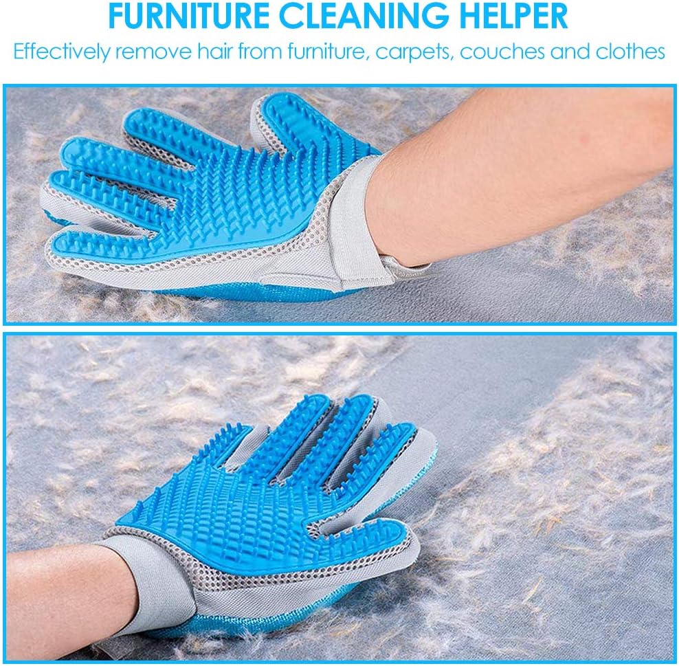 2020 New Pet Hair Remover Gloves for Furniture, Pet Grooming Gloves Hair Removal for Dogs & Cats, 2 in 1 Function of Pet Deshedding & Hair Remover Glove with Five Finger Design, 1 Pair