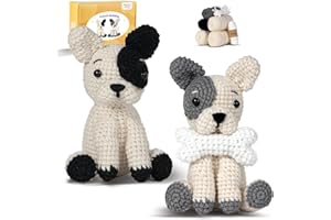 MOREJMTT Crochet Kit for Beginners Animal,Crochet Animal Kits,Crocheting Kit for Starters,Learn to Crochet with Step-by-Step Video Tutorials,Beginner Crochet Kits for Adults(2 Pack French Bulldog)