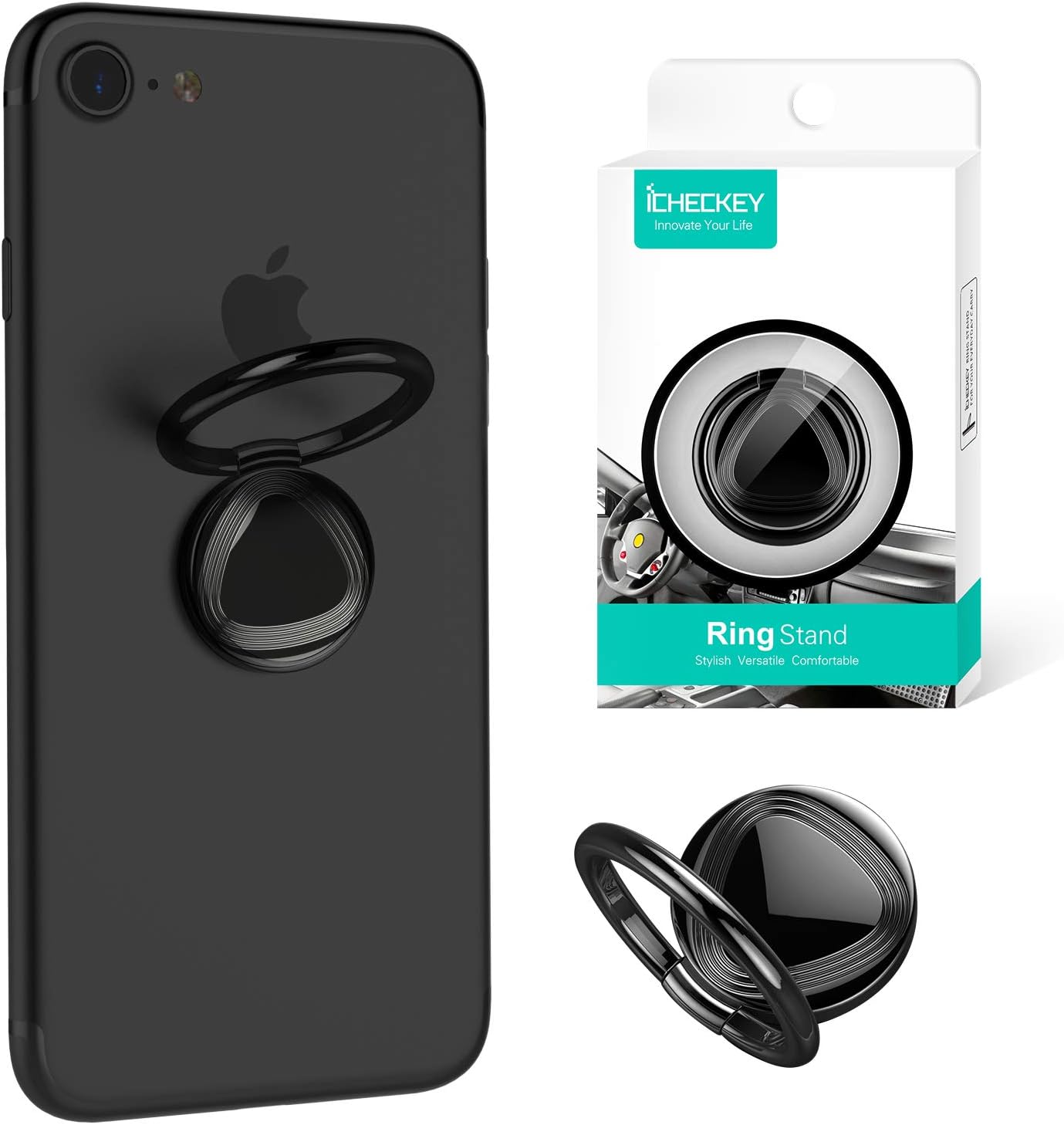 ICHECKEY Finger Ring Stand 360° Rotation Cell Phone Ring Stand Holder Grip Kickstand Universal Mobile Phone Ring for iPhone 7 7 Plus 6S 6, Samsung Galaxy S6 S7 S8 S8 Plus, Note, LG