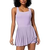 ABOCIW Tennis Dress for Women Square Neck Pleated Athletic Dress with Built-in Shorts & Bra Workout Golf Exercise Dress