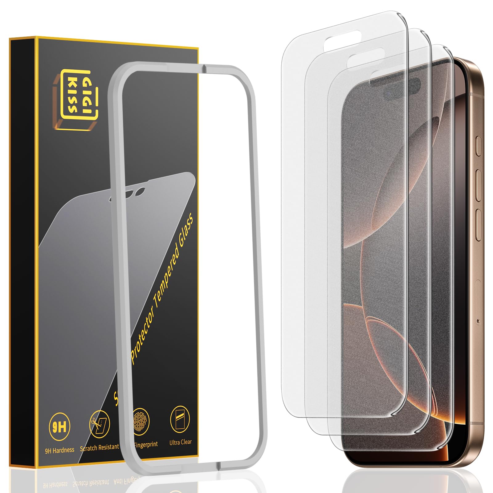 GIGIKISS 3 Pack for iPhone 16 Pro Matte Screen Protector 6.3 inch, Anti Fingerprint Anti Glare Screen Protector Tempered Glass Easy Installation