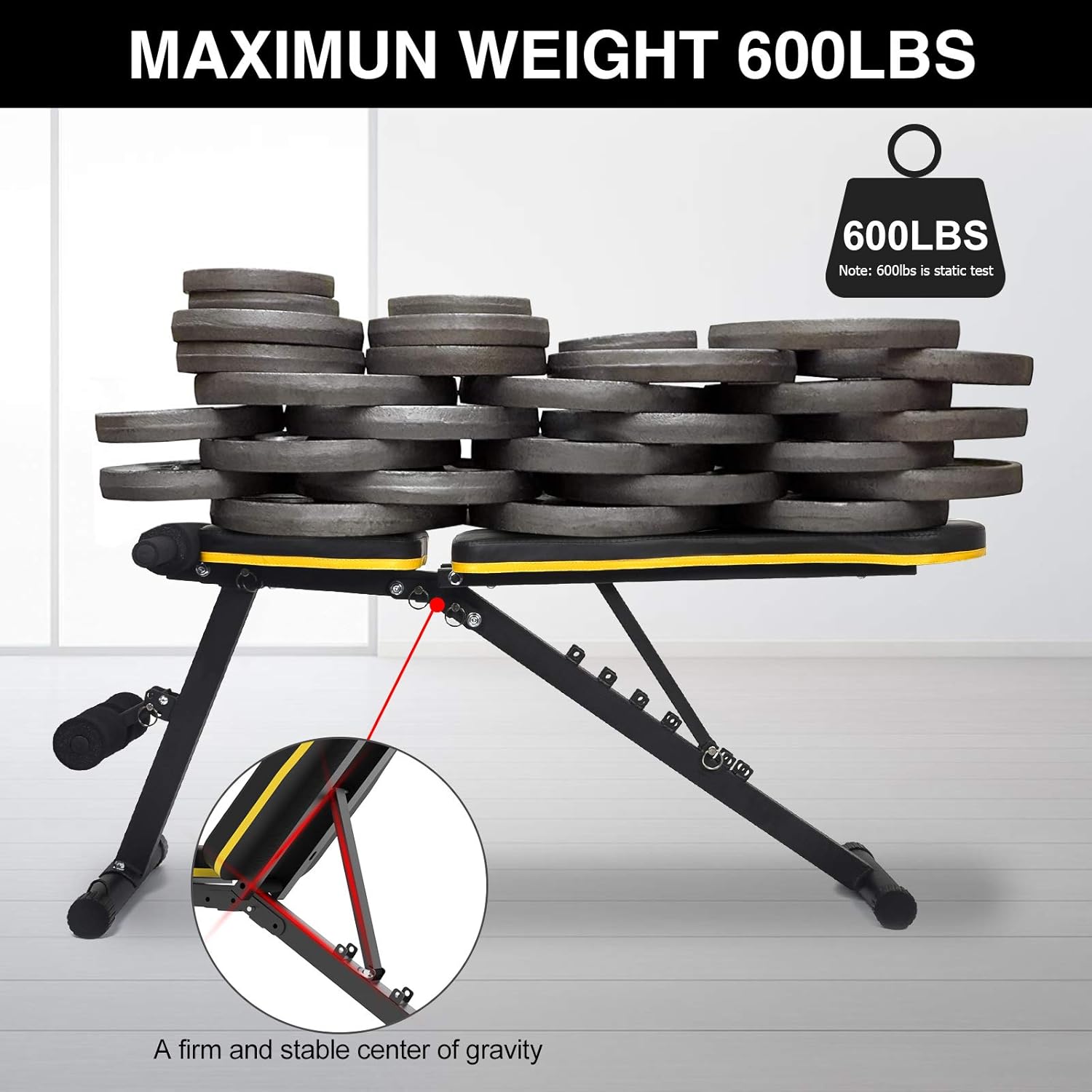 Weight Bench Adjustable, Figolo Workout Bench with Thicken Premium Steel Widen Seat for Home Gym Strength Training Press Bench with Easy Installation - Black : Sports & Outdoors