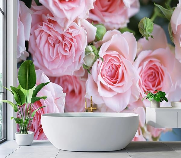 JHGRXFHB-PINK ROSES WALL MURAL WALLPAPER PEEL AND STICK 137″ X 102″