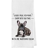 Geqtt French Bulldog Dish Towels - Funny French Bulldog Decorative Waffle Weave Kitchen Towels, Frenchie Gifts Hand Tea Towel (16×24 Inches)