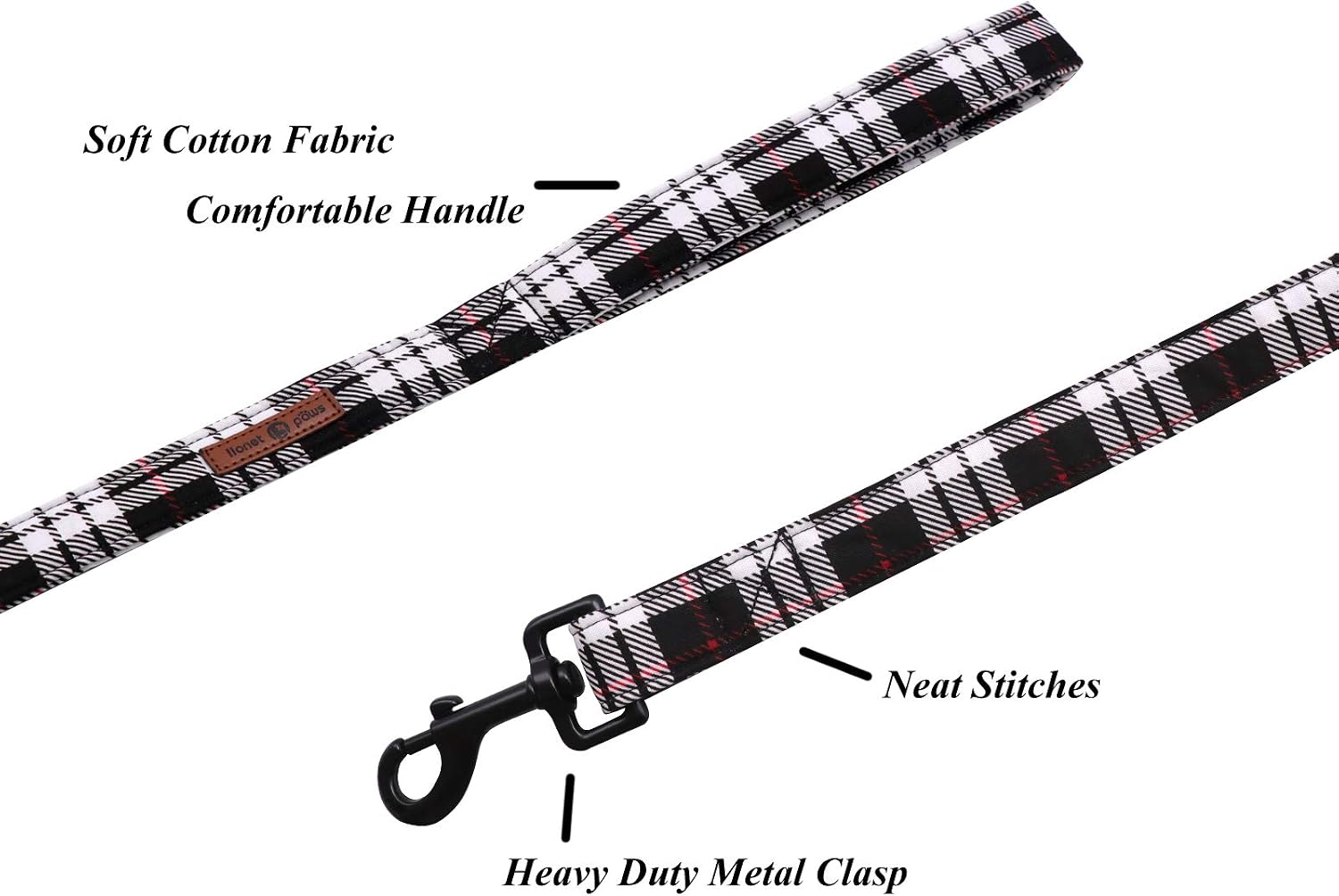 lionet paws Cotton Dog Lead Leashes Matching Dog Collar for Small Medium Large Dog, Black Grid, S Lead (Pack of 1) - Image 3