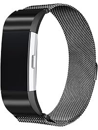 bayite Milanese Loop Bands Compatible Fitbit Charge 2, Stainless Steel Magnet Lock Metal Wristband Women Men Large Small