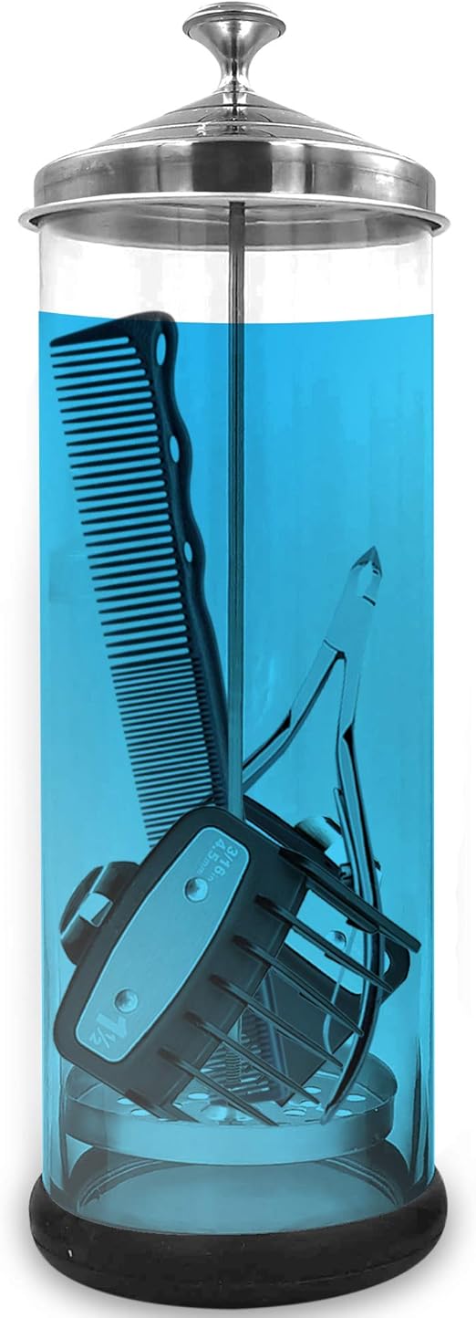 PREMIUM Barber Disinfectant Jar with Tray 35 Oz. Comb Disinfectant Jar