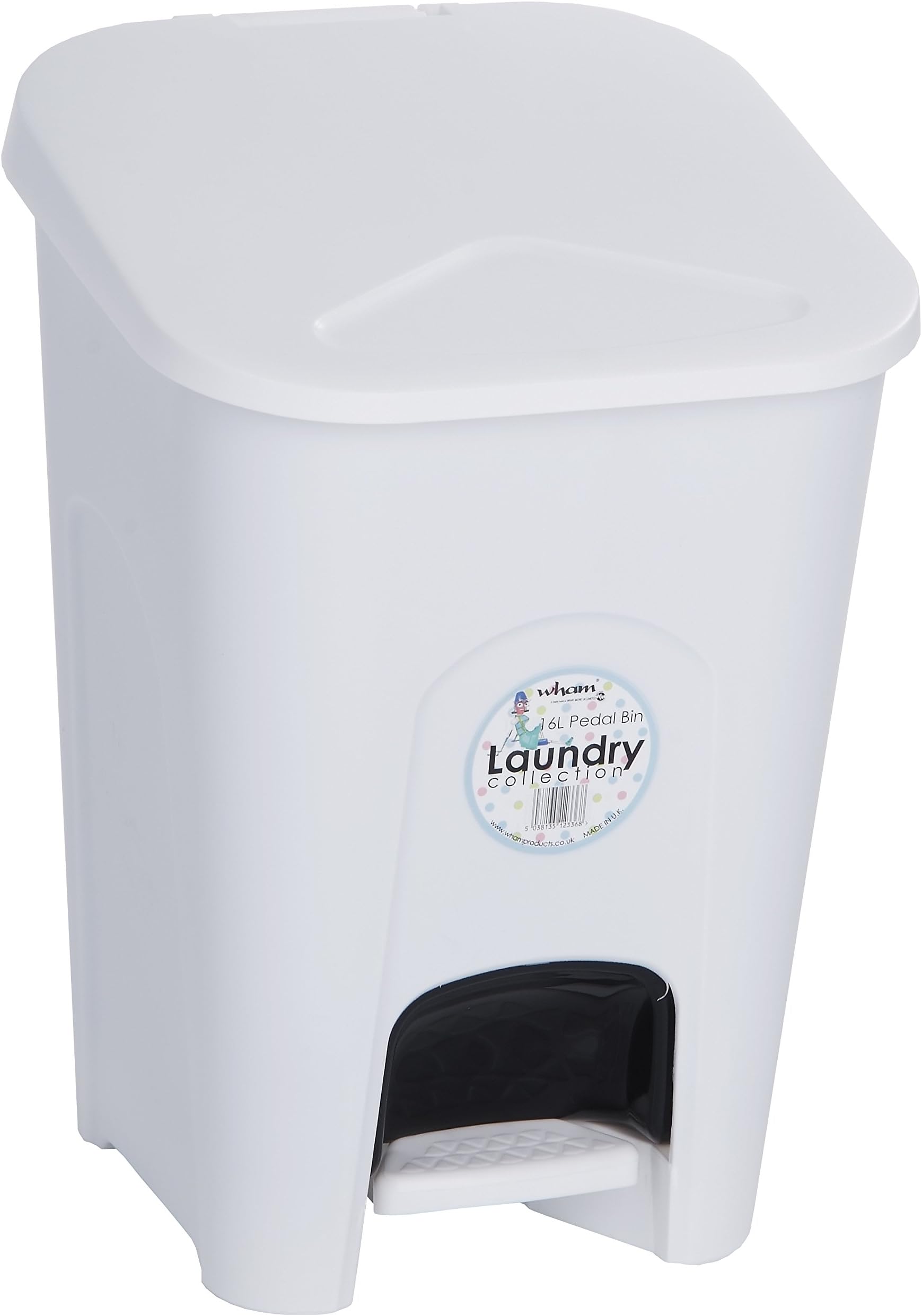 Wham 11760 Pedal Bin 16 L, 30 x 28 x 43 cm, Bathroom Waste Bin Pedal Bin, White