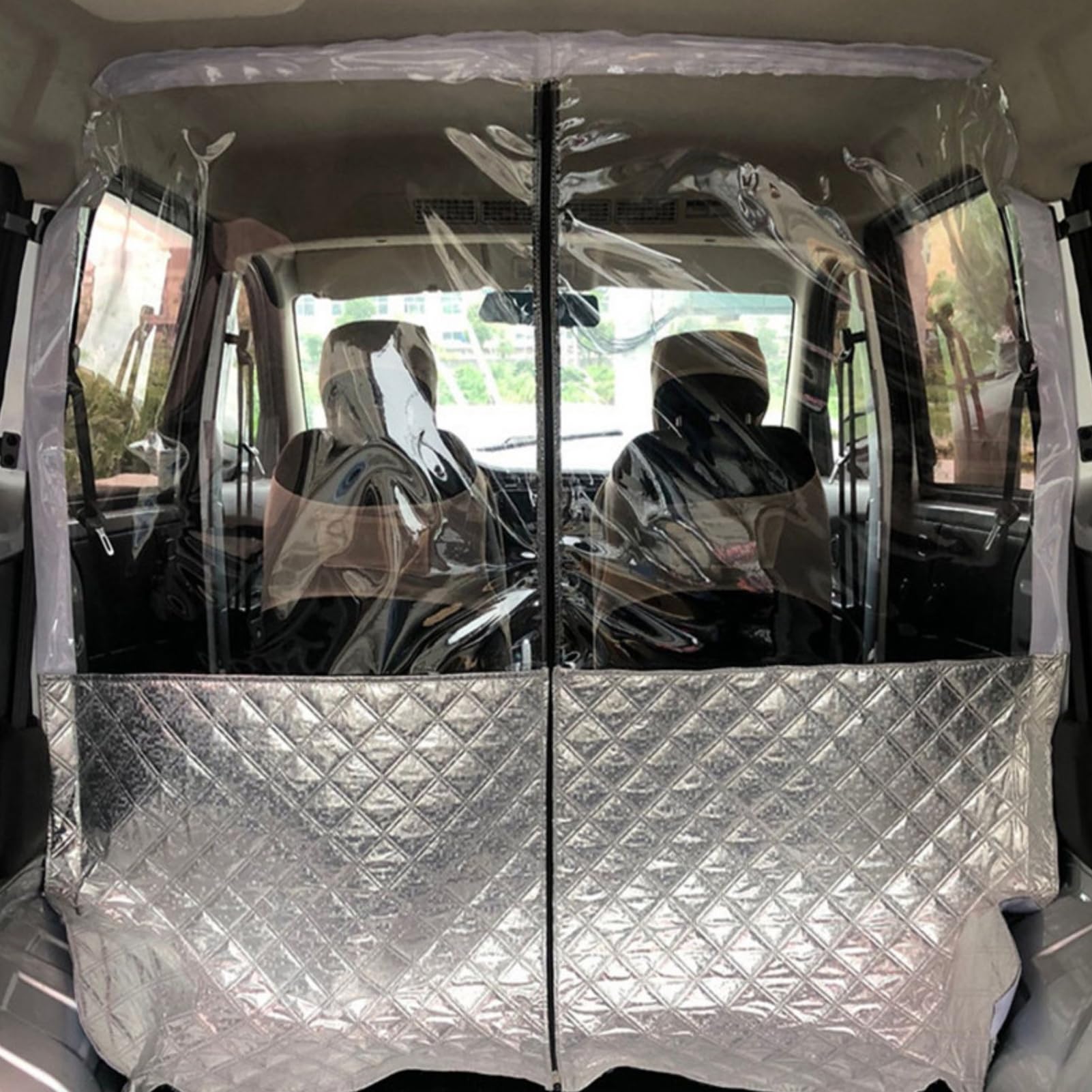 Ysemco 車内 仕切り 間仕切りカーテン ビニールカーテン 車内パーテーション フィルム開閉自由 ファスナー付き エアコン効率 車種汎用 の商品画像