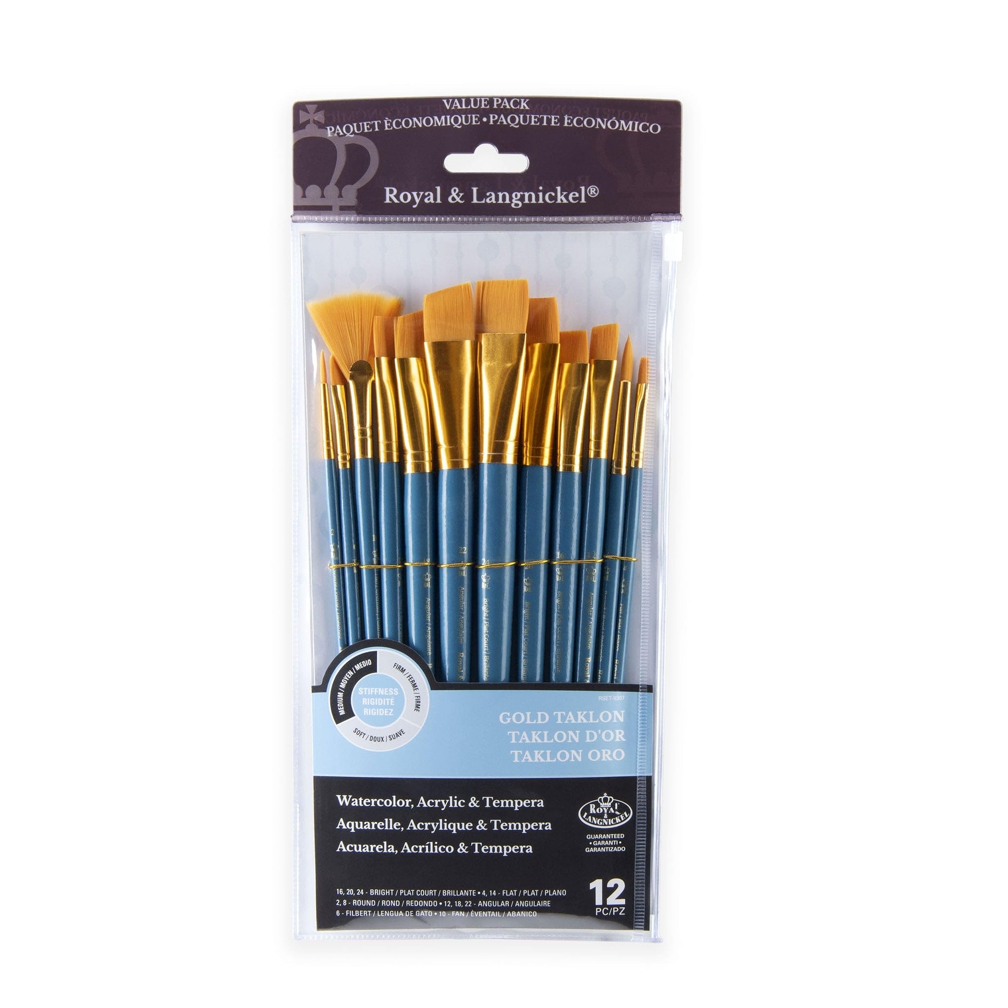 Royal and Langnickel RSET-9307 Taklon Variety Brush Set - Medium Gold (Pack of 12)