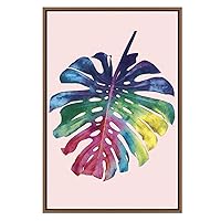 SIGNWIN Framed Canvas Wall Art Multicolor Rainbow Tropical Monsteras Leaves with Pink Botanical Plants Watercolor Abstract Modern Closeup Colorful for Living Room, Bedroom, Office - 16